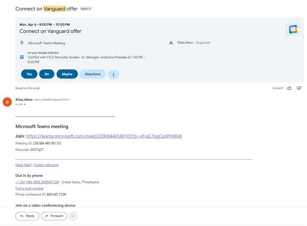 Gmail email: Connect on Vanguard offer